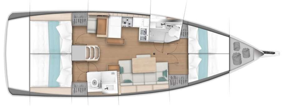 Layout of the boat Sun Odyssey 440