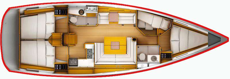 Distribución del barco Sun Odyssey 449