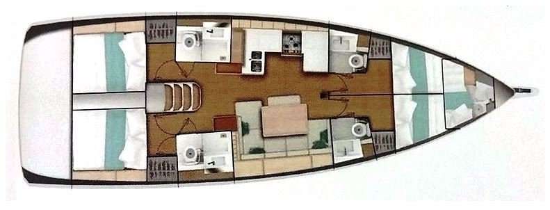 Layout of the boat Sun Odyssey 490