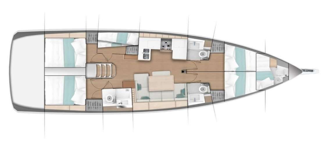 Layout of the boat Sun Odyssey 490