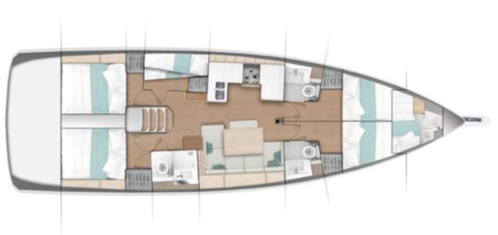 Distribución del barco Sun Odyssey 490