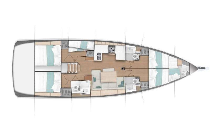 Layout of the boat Sun Odyssey 490