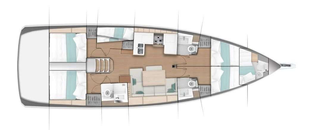 Layout of the boat Sun Odyssey 490