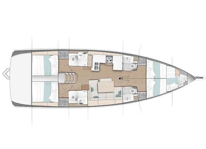 Layout of the boat Sun Odyssey 490