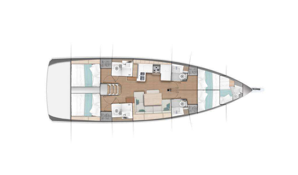 Distribución del barco Sun Odyssey 490