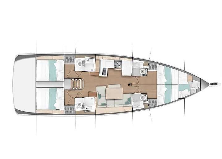 Layout of the boat Sun Odyssey 490