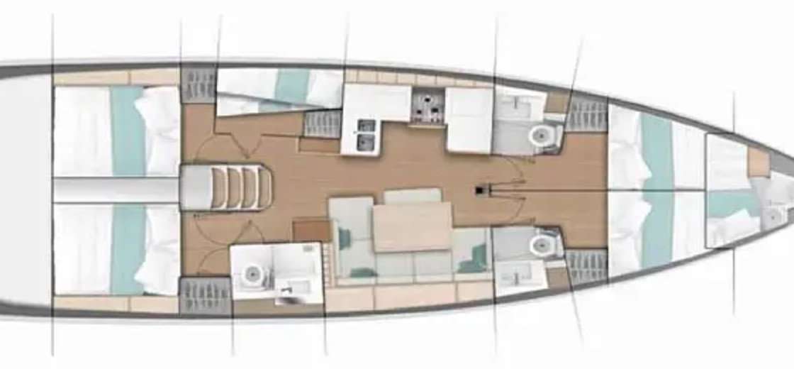 Distribución del barco Sun Odyssey 490