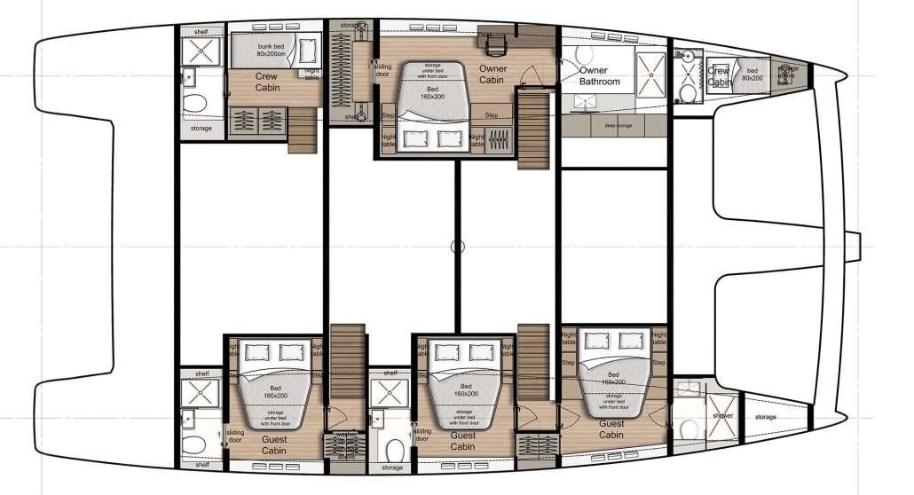 Layout of the boat Sunreef 60